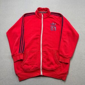 Adidas Track Jacket Men's 3XL Red Fleece Lined Mockneck Trefoil Activewear